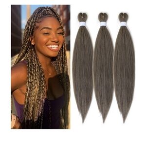 Ash Brown Pre Stretched Braiding Hair, 3 Packs 26 Inch